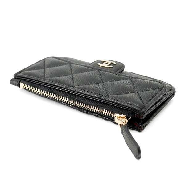 シャネル カードケース ココマーク マトラッセ クラシック ジップ キャビアスキン AP2570 CHANEL 黒