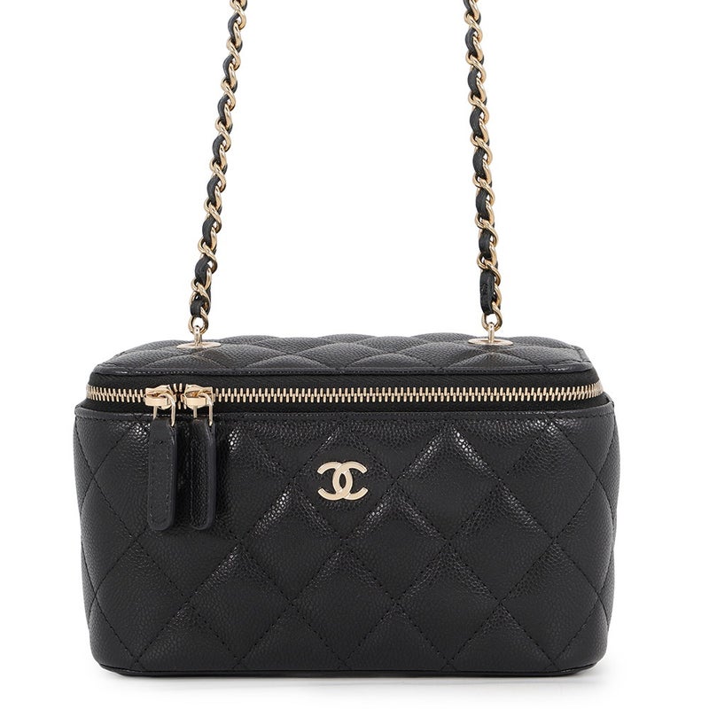 シャネル チェーンショルダーバッグ バニティケース ココマーク マトラッセ キャビアスキン AP1341 CHANEL バッグ キルティング 黒
