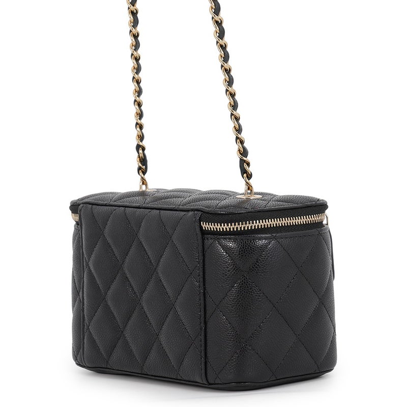 シャネル チェーンショルダーバッグ バニティケース ココマーク マトラッセ キャビアスキン AP1341 CHANEL バッグ キルティング 黒