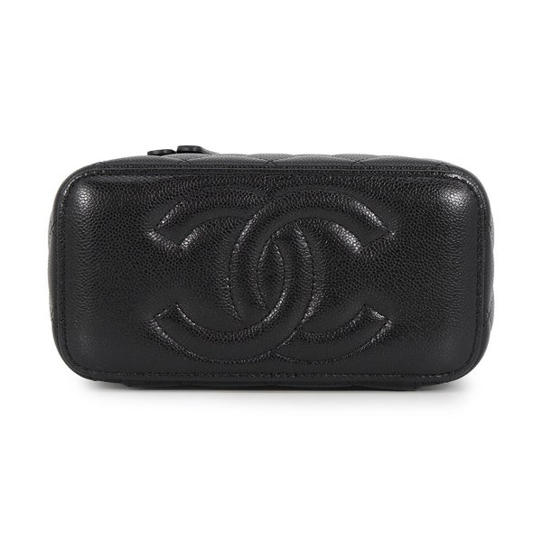 シャネル チェーンショルダーバッグ バニティケース ココマーク マトラッセ キャビアスキン AP1341 CHANEL バッグ キルティング 黒