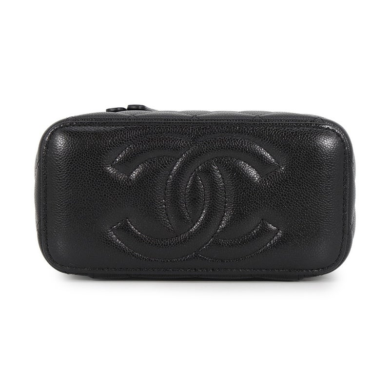 シャネル チェーンショルダーバッグ バニティケース ココマーク マトラッセ キャビアスキン AP1341 CHANEL バッグ キルティング 黒