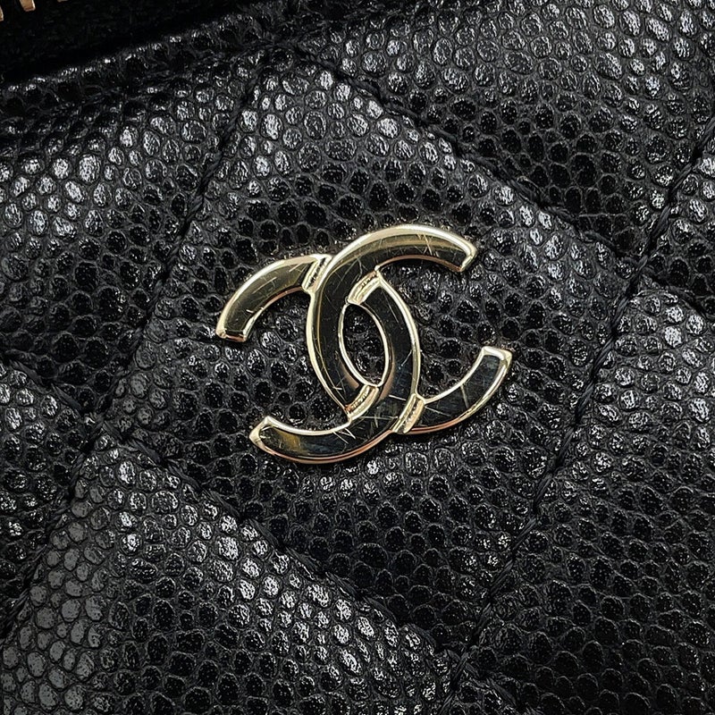 シャネル チェーンショルダーバッグ バニティケース ココマーク マトラッセ キャビアスキン AP1341 CHANEL バッグ キルティング 黒