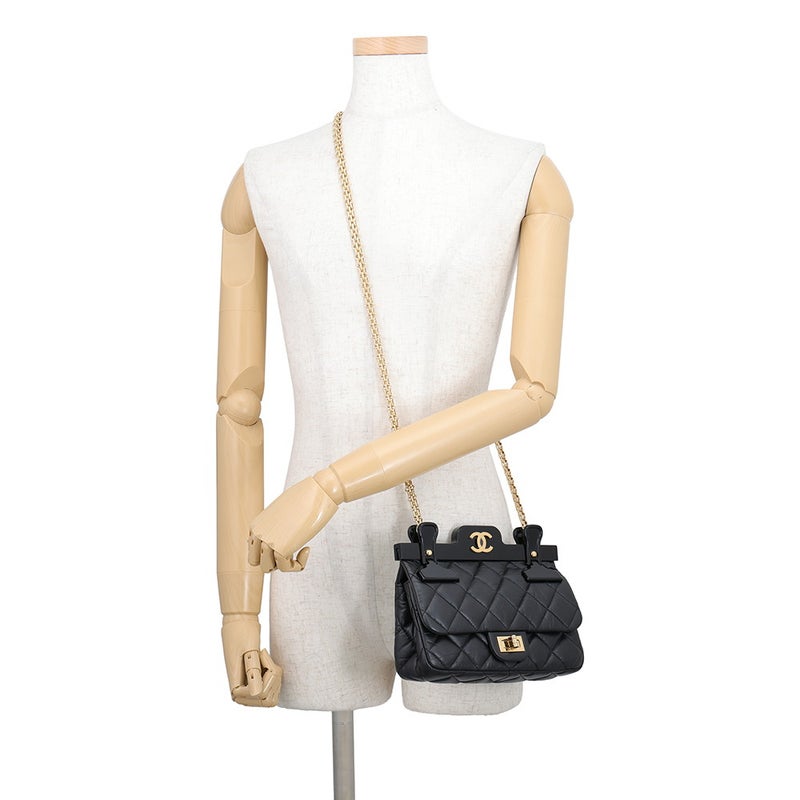 シャネル チェーンショルダーバッグ マトラッセ ココマーク 2.55 リイシュー ハンガー ラムスキン CHANEL 黒 2016年限定