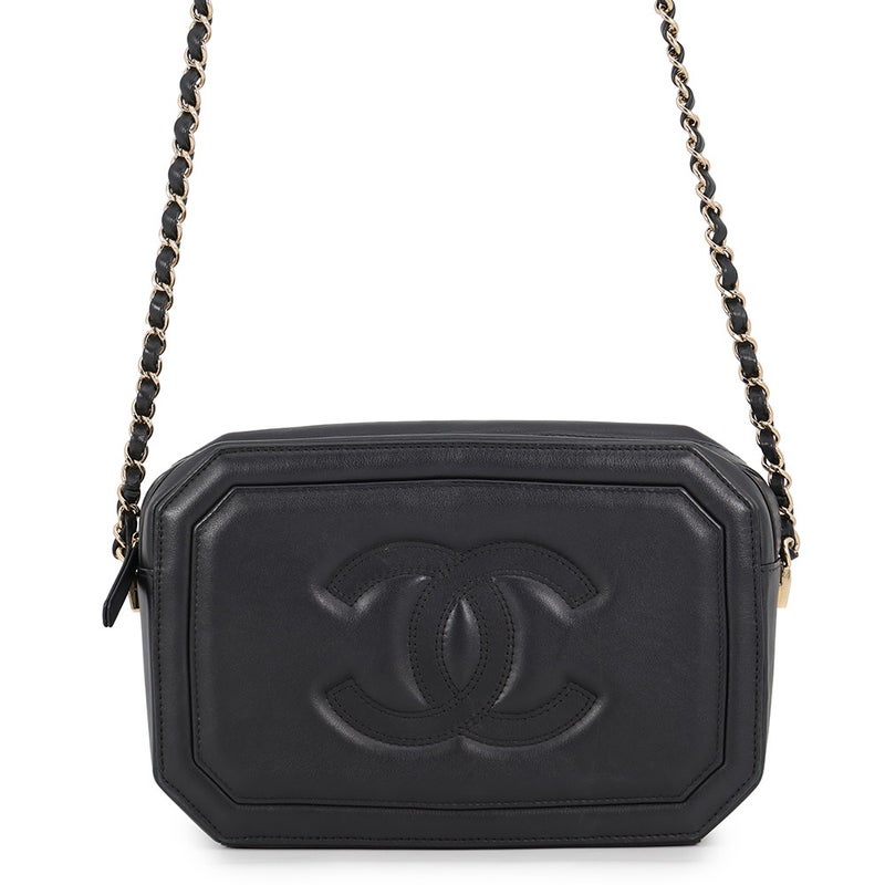 シャネル チェーンショルダーバッグ オクタゴン ココマーク ラムスキン CHANEL 黒