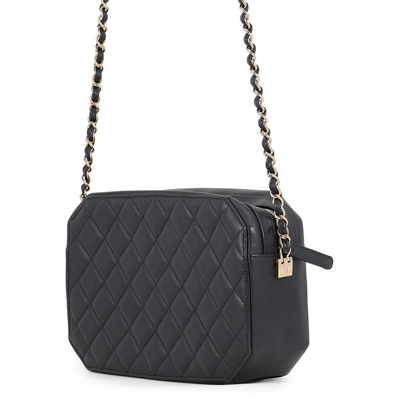 シャネル チェーンショルダーバッグ オクタゴン ココマーク ラムスキン CHANEL 黒