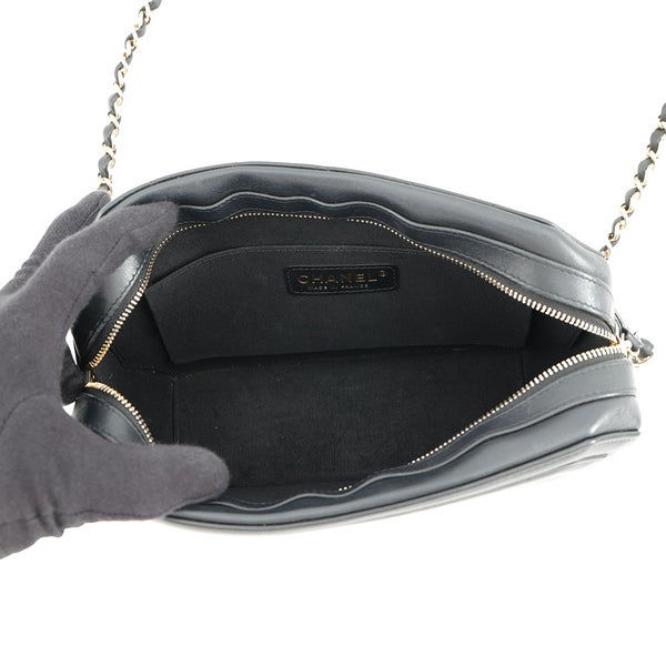 シャネル チェーンショルダーバッグ オクタゴン ココマーク ラムスキン CHANEL 黒