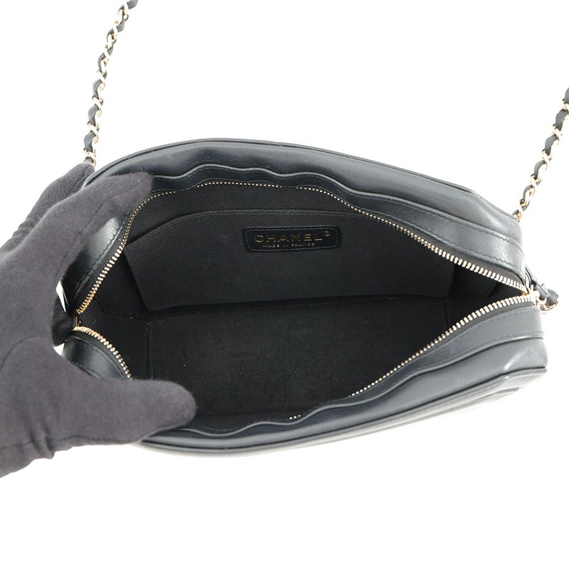 シャネル チェーンショルダーバッグ オクタゴン ココマーク ラムスキン CHANEL 黒