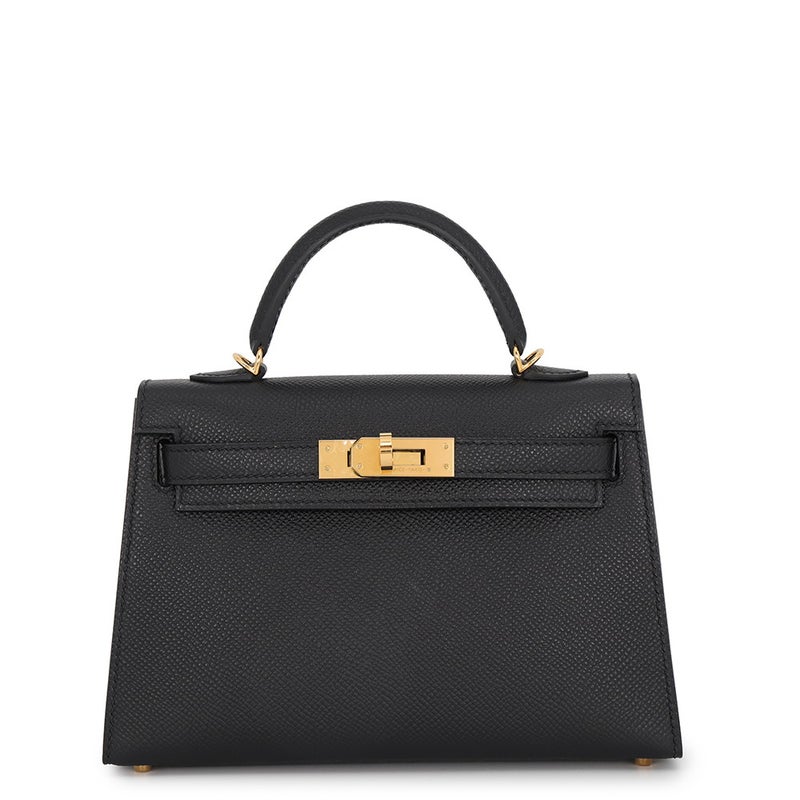 エルメス ハンドバッグ ミニケリー2 外縫い ブラック/ゴールド金具 エプソン W刻印 HERMES Kelly 2wayバッグ 黒