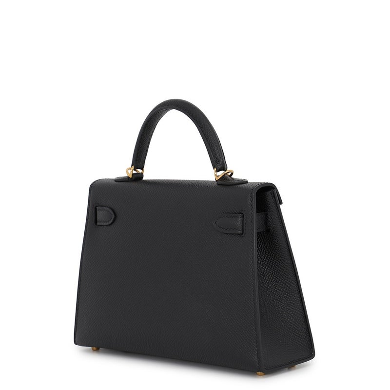 エルメス ハンドバッグ ミニケリー2 外縫い ブラック/ゴールド金具 エプソン W刻印 HERMES Kelly 2wayバッグ 黒