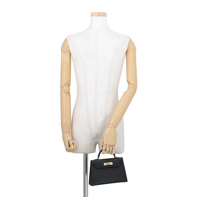 エルメス ハンドバッグ ミニケリー2 外縫い ブラック/ゴールド金具 エプソン W刻印 HERMES Kelly 2wayバッグ 黒
