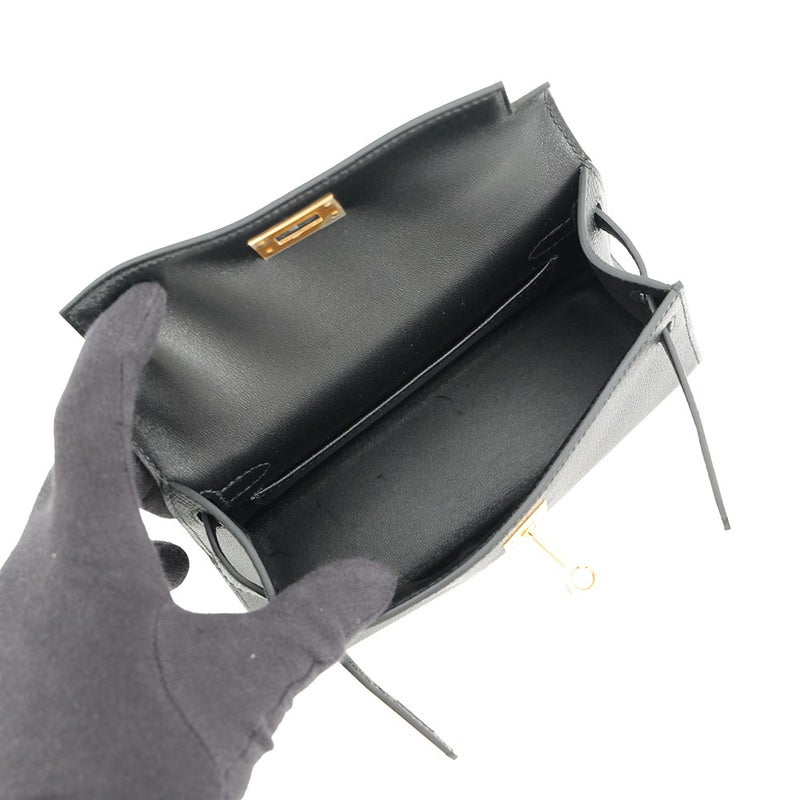 エルメス ハンドバッグ ミニケリー2 外縫い ブラック/ゴールド金具 エプソン W刻印 HERMES Kelly 2wayバッグ 黒