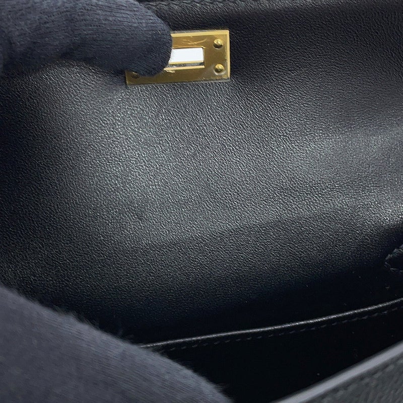 エルメス ハンドバッグ ミニケリー2 外縫い ブラック/ゴールド金具 エプソン W刻印 HERMES Kelly 2wayバッグ 黒