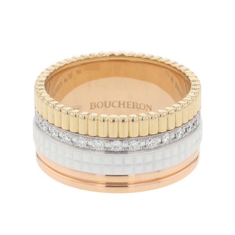 ブシュロン リング キャトル ホワイト ラージ ダイヤ 25P 計0.49ct K18YG/K18PG/K18WG/ホワイトセラミック サイズ62 JRG01599 指輪