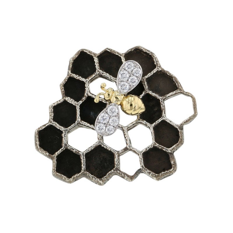 ギメル ブローチ ビー ダイヤモンド 計0.148ct K18YG/Pt950/SV950 gimel 蜂 ハチ 巣