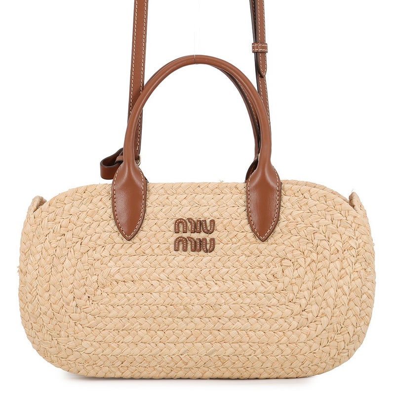 ミュウミュウ ハンドバッグ ラフィア レザー 5BA312 Miu Miu 2way