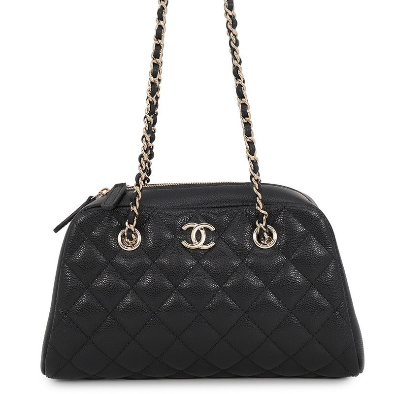 シャネル チェーンショルダーバッグ ココマーク マトラッセ スモール ボーリングバッグ キャビアスキン AS6135 CHANEL 黒