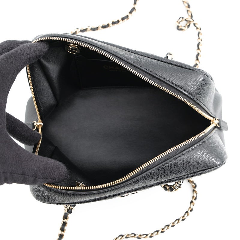 シャネル チェーンショルダーバッグ ココマーク マトラッセ スモール ボーリングバッグ キャビアスキン AS6135 CHANEL 黒