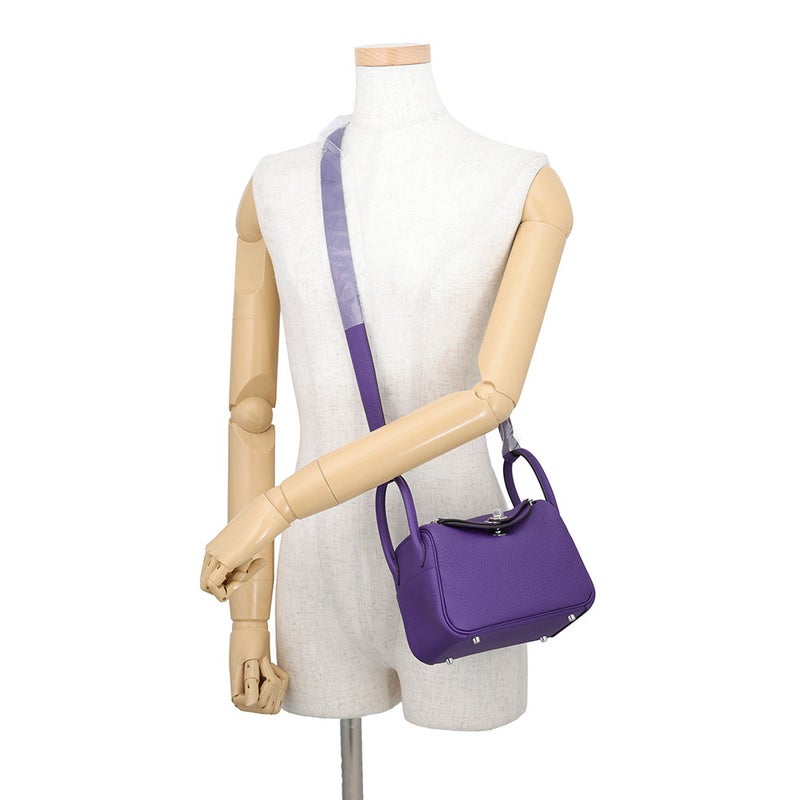 エルメス ハンドバッグ リンディ ミニ パープル/シルバー金具 トリヨンクレマンス G刻印 HERMES 2wayショルダーバッグ