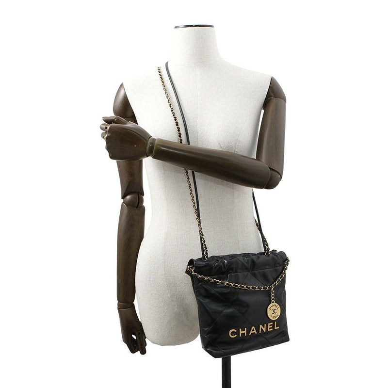 シャネル ハンドバッグ CHANEL 22 ミニ ココマーク シャイニーカーフレザー AS3980 CHANEL 2way 黒