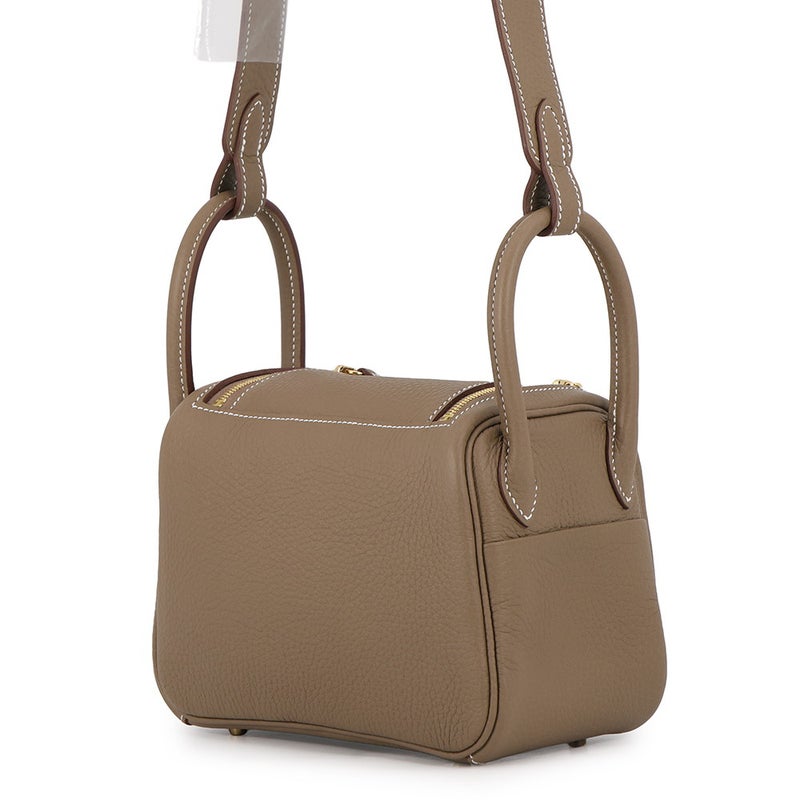 エルメス ハンドバッグ リンディ ミニ エトゥープ/ゴールド金具 トリヨンクレマンス G刻印 HERMES 2wayショルダーバッグ