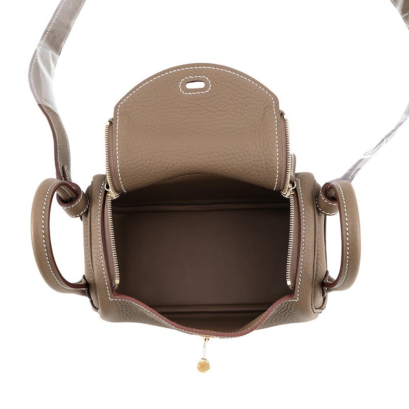 エルメス ハンドバッグ リンディ ミニ エトゥープ/ゴールド金具 トリヨンクレマンス G刻印 HERMES 2wayショルダーバッグ