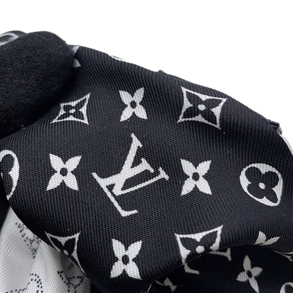 ルイヴィトン シュシュ LV ブルーム シルク M96662 LOUIS VUITTON ヘアアクセサリー 黒 白