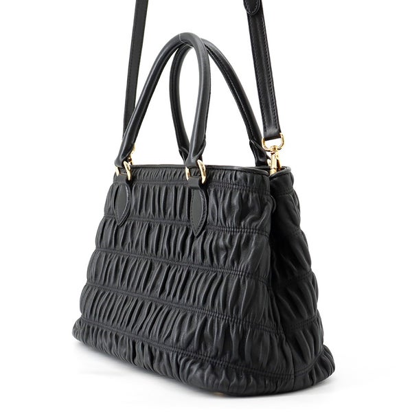 プラダ ハンドバッグ ギャザー ナッパゴーフル 1BA173 PRADA 2way 黒