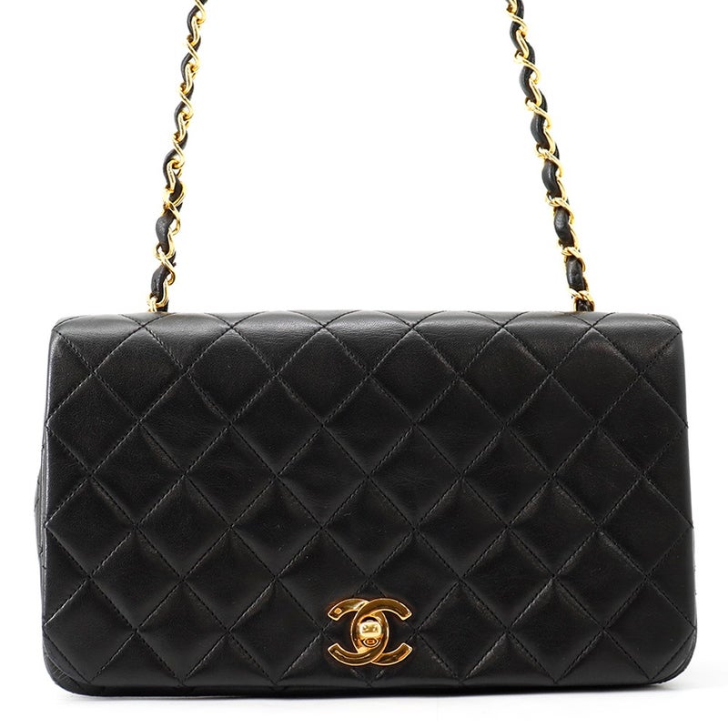 シャネル チェーンショルダーバッグ マトラッセ ココマーク フルフラップ ラムスキン A02500 CHANEL 黒