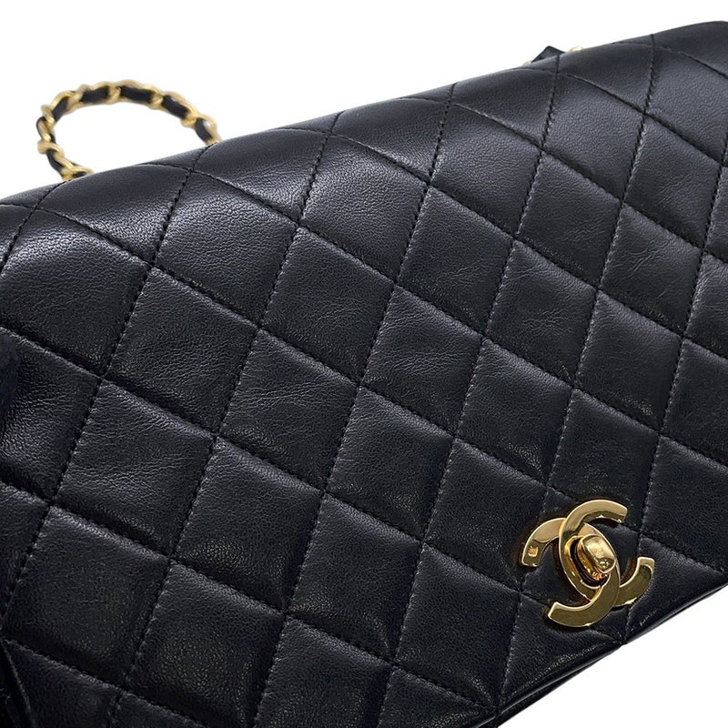 シャネル チェーンショルダーバッグ マトラッセ ココマーク フルフラップ ラムスキン A02500 CHANEL 黒