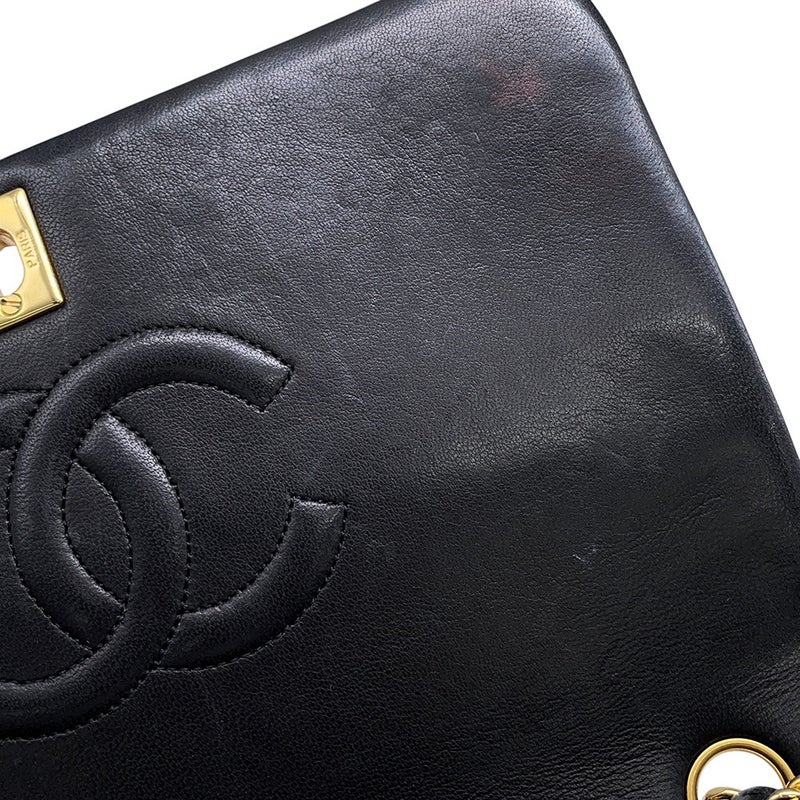 シャネル チェーンショルダーバッグ マトラッセ ココマーク フルフラップ ラムスキン A02500 CHANEL 黒
