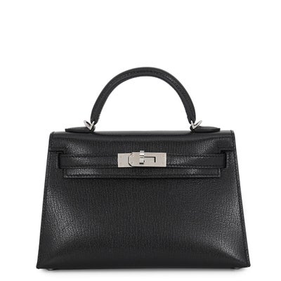Hermès Mini Kelly 2 Black Chevre Mysore Palladium