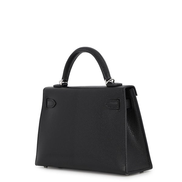 エルメス ハンドバッグ ミニケリー2 外縫い ブラック/シルバー金具 シェブルミゾル G刻印 HERMES Kelly 2wayバッグ 黒