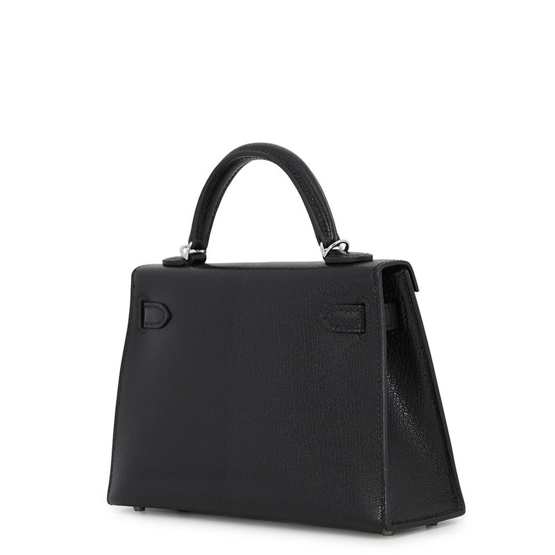 エルメス ハンドバッグ ミニケリー2 外縫い ブラック/シルバー金具 シェブルミゾル G刻印 HERMES Kelly 2wayバッグ 黒
