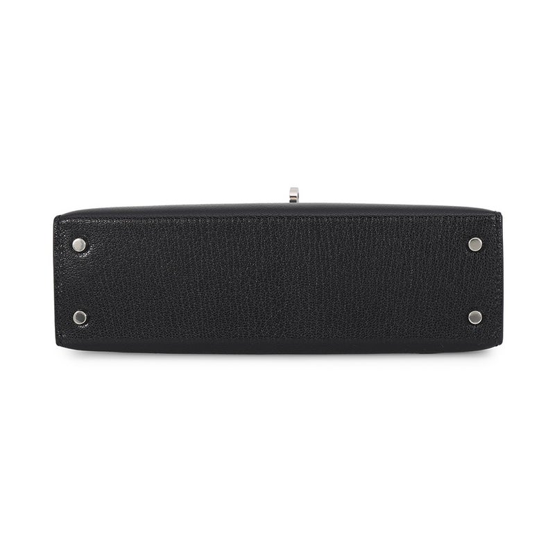 エルメス ハンドバッグ ミニケリー2 外縫い ブラック/シルバー金具 シェブルミゾル G刻印 HERMES Kelly 2wayバッグ 黒