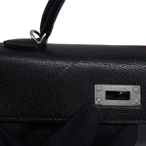 エルメス ハンドバッグ ミニケリー2 外縫い ブラック/シルバー金具 シェブルミゾル G刻印 HERMES Kelly 2wayバッグ 黒