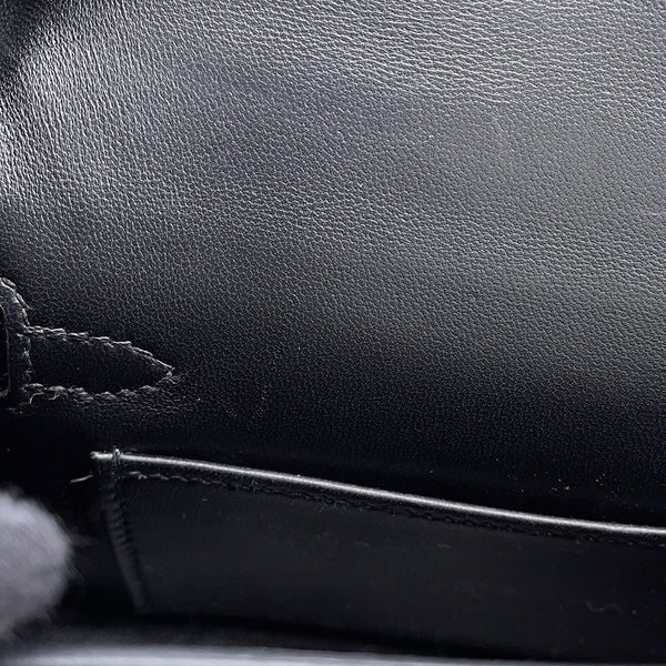 エルメス ハンドバッグ ミニケリー2 外縫い ブラック/シルバー金具 シェブルミゾル G刻印 HERMES Kelly 2wayバッグ 黒