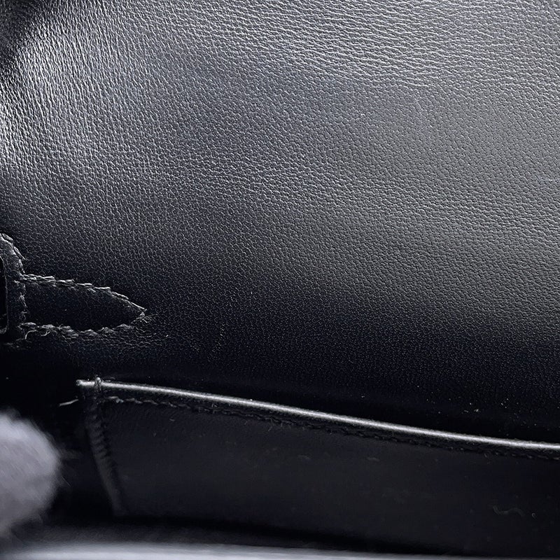エルメス ハンドバッグ ミニケリー2 外縫い ブラック/シルバー金具 シェブルミゾル G刻印 HERMES Kelly 2wayバッグ 黒