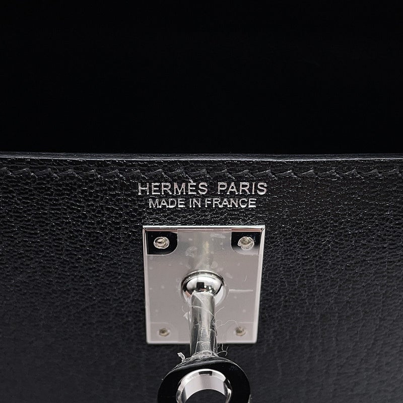 エルメス ハンドバッグ ミニケリー2 外縫い ブラック/シルバー金具 シェブルミゾル G刻印 HERMES Kelly 2wayバッグ 黒