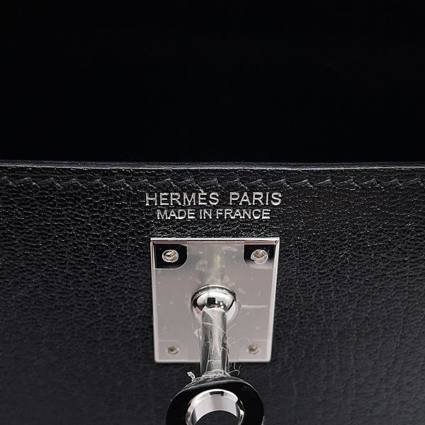 エルメス ハンドバッグ ミニケリー2 外縫い ブラック/シルバー金具 シェブルミゾル G刻印 HERMES Kelly 2wayバッグ 黒