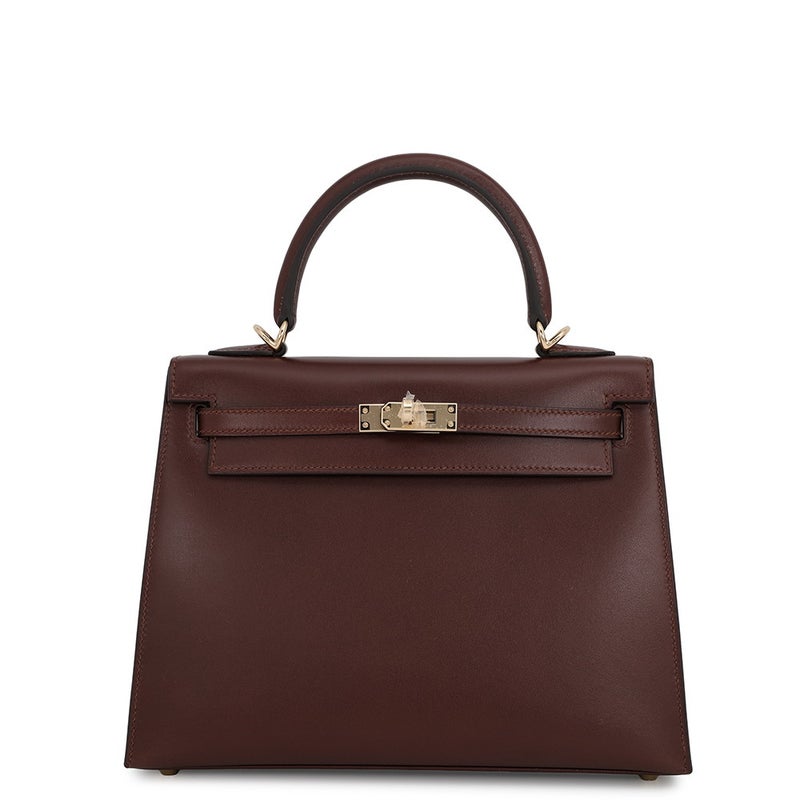 エルメス ハンドバッグ ケリー25 外縫い モカ/シャンパンゴールド金具 ボックスカーフ G刻印 HERMES Kelly 2wayバッグ