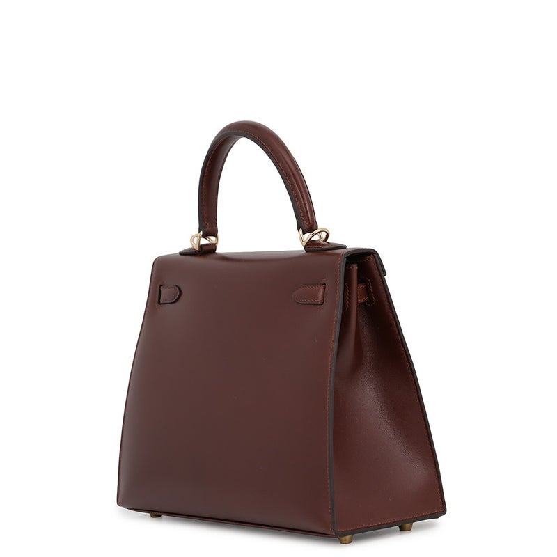 エルメス ハンドバッグ ケリー25 外縫い モカ/シャンパンゴールド金具 ボックスカーフ G刻印 HERMES Kelly 2wayバッグ