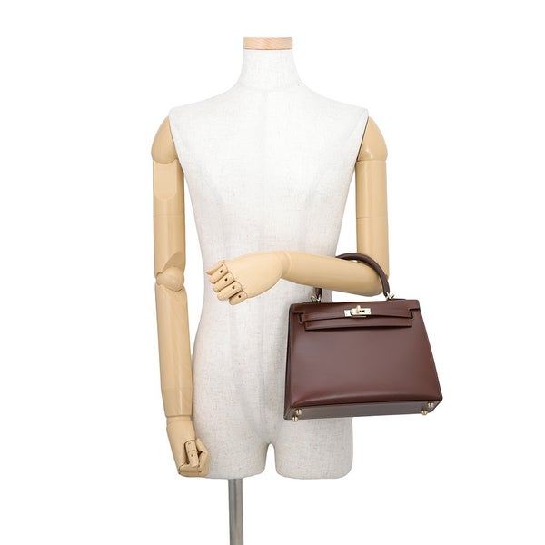 エルメス ハンドバッグ ケリー25 外縫い モカ/シャンパンゴールド金具 ボックスカーフ G刻印 HERMES Kelly 2wayバッグ