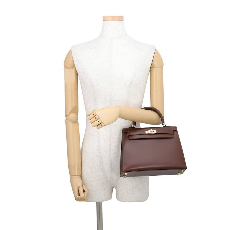 エルメス ハンドバッグ ケリー25 外縫い モカ/シャンパンゴールド金具 ボックスカーフ G刻印 HERMES Kelly 2wayバッグ
