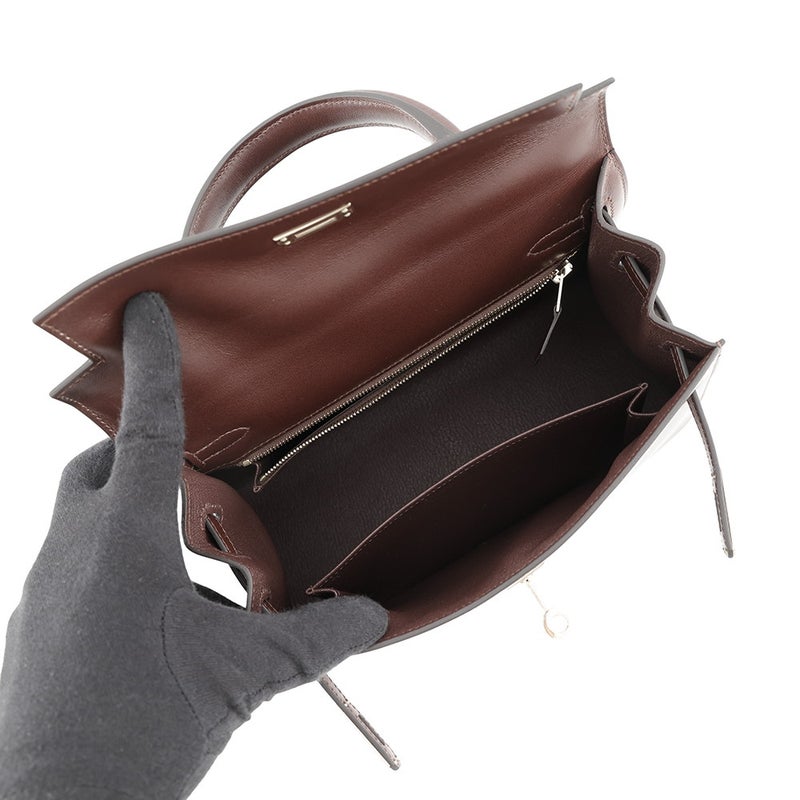 エルメス ハンドバッグ ケリー25 外縫い モカ/シャンパンゴールド金具 ボックスカーフ G刻印 HERMES Kelly 2wayバッグ