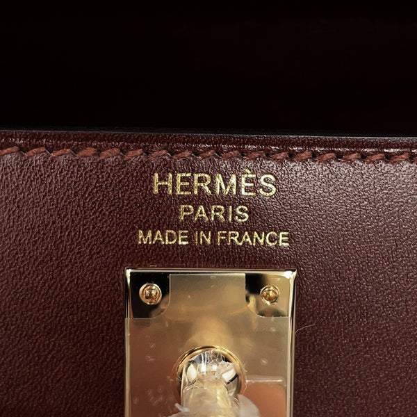 エルメス ハンドバッグ ケリー25 外縫い モカ/シャンパンゴールド金具 ボックスカーフ G刻印 HERMES Kelly 2wayバッグ