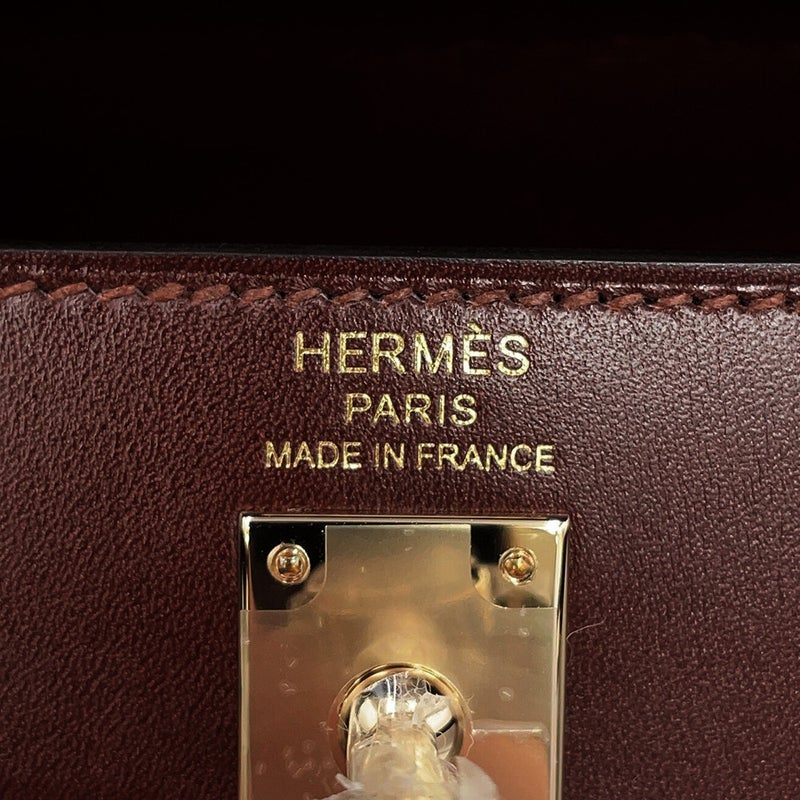 エルメス ハンドバッグ ケリー25 外縫い モカ/シャンパンゴールド金具 ボックスカーフ G刻印 HERMES Kelly 2wayバッグ