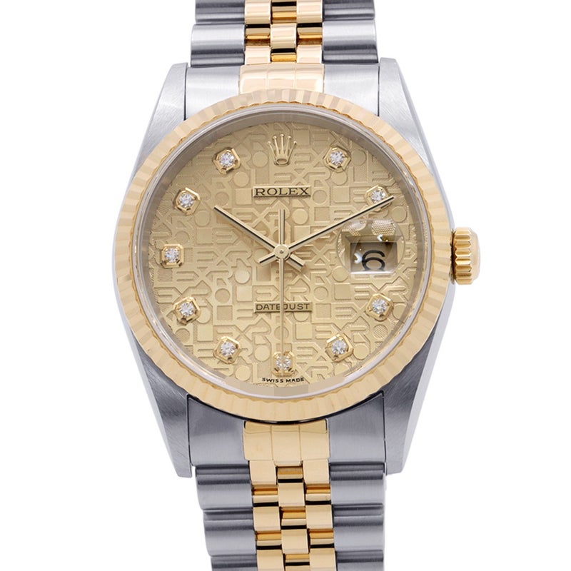 ロレックス デイトジャスト P番 SS/K18YG 16233G ROLEX 腕時計  シャンパン/コンピューター文字盤 10Pダイヤ