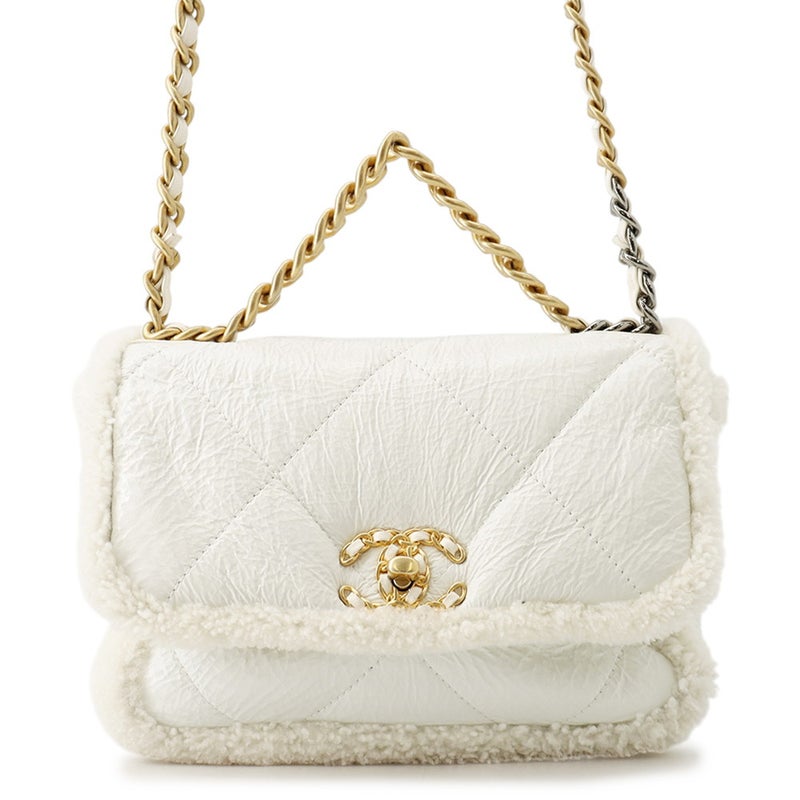 シャネル チェーンショルダーバッグ CHANEL19 フラップバッグ ココマーク ラムスキン シアリング AS1160 CHANEL 白 2way