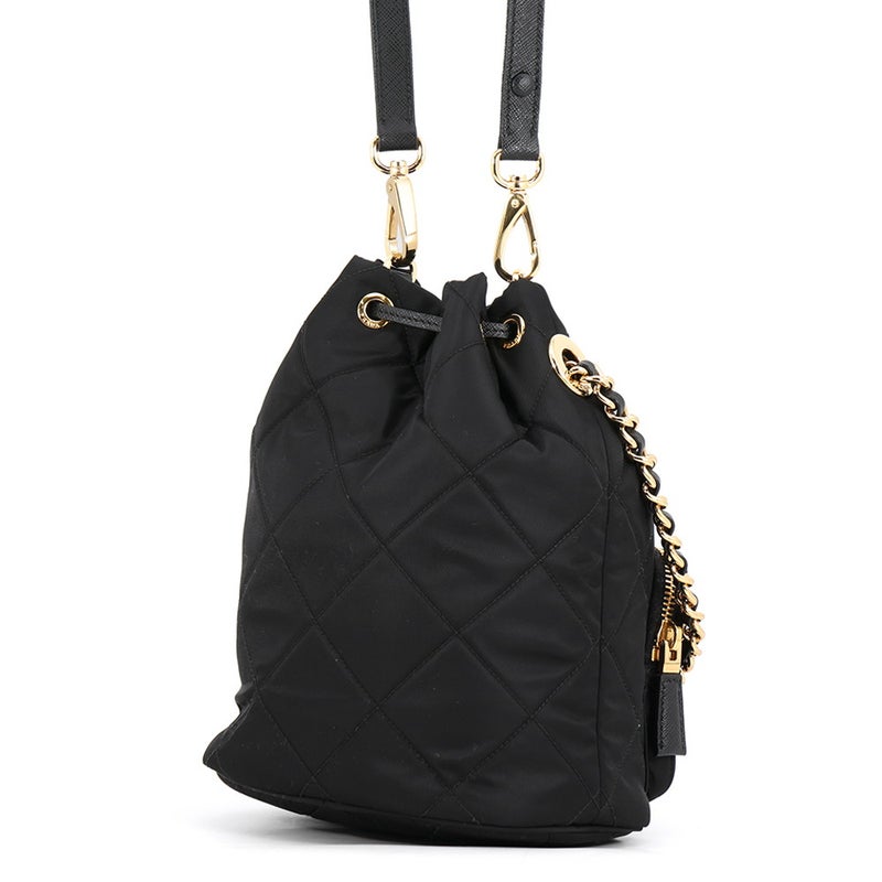プラダ ハンドバッグ デュエット 巾着 トライアングルロゴ ナイロン レザー1BH038 PRADA 2wayショルダーバッグ 黒