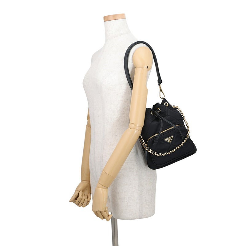 プラダ ハンドバッグ デュエット 巾着 トライアングルロゴ ナイロン レザー1BH038 PRADA 2wayショルダーバッグ 黒